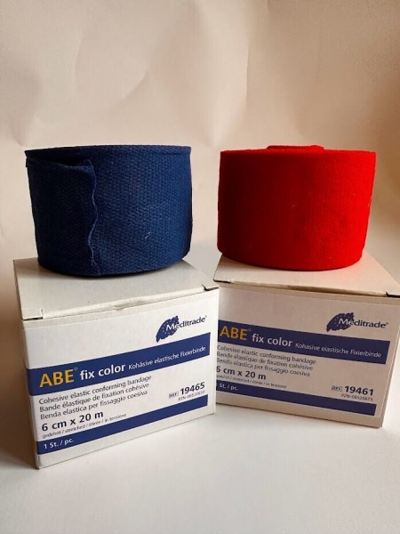 Selbstklebende Fixierbinde ABE FIX COLOR Rot Blau 6cm x 20 M Meditrade kohäsiv