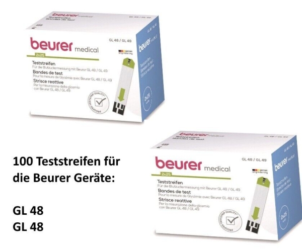 Beurer GL 48 49 4 x 25 St. MHD 2025-05 BZ Gerät Zuckertest 100 Teststreifen