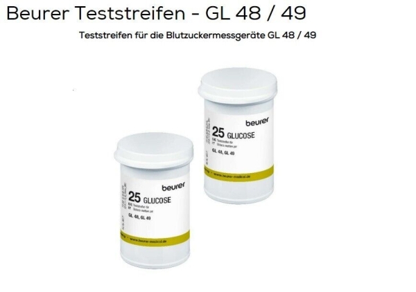 Beurer GL 48 49 4 x 25 St. MHD 2025-05 BZ Gerät Zuckertest 100 Teststreifen